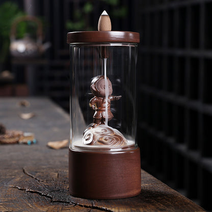 Monkey King Backflow Incense Burner with Glass Windscreen