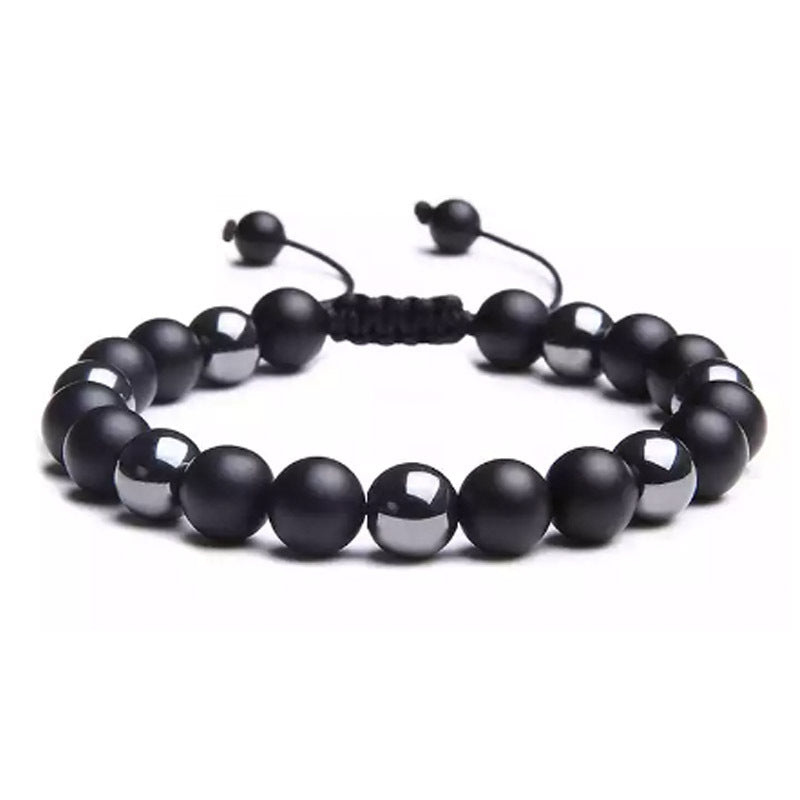 Matte Agate and Hematite Bead Adjustable Bracelet