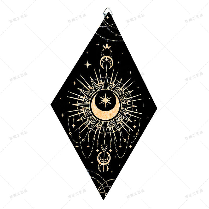 Bohemian Wall Decor Sun Moon Yoga Wall Decor Lozenge Wood Eye Sign Triangle Pendulum Board