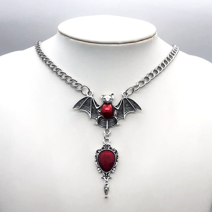 Gothic Bat & Cross Pendant Necklace