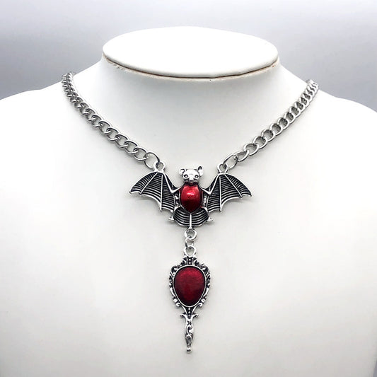 Gothic Bat & Cross Pendant Necklace