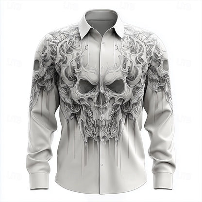 Gothic Print Casual Shirt Loose Fit Short Sleeve