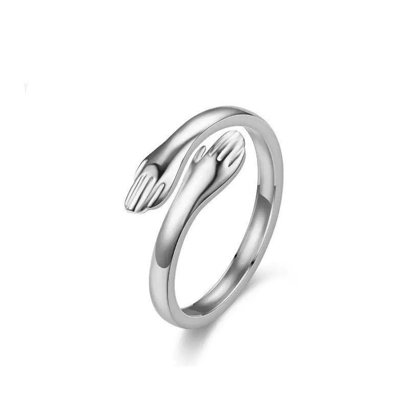 S925 Sterling Silver Embracing Hands Ring