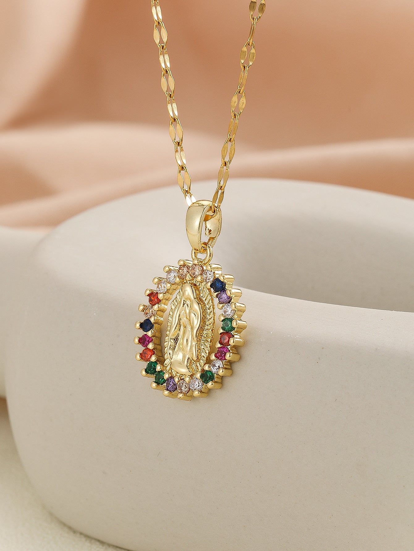 Virgin Mary Zircon Pendant Necklace | Gold & Silver | 25 Styles