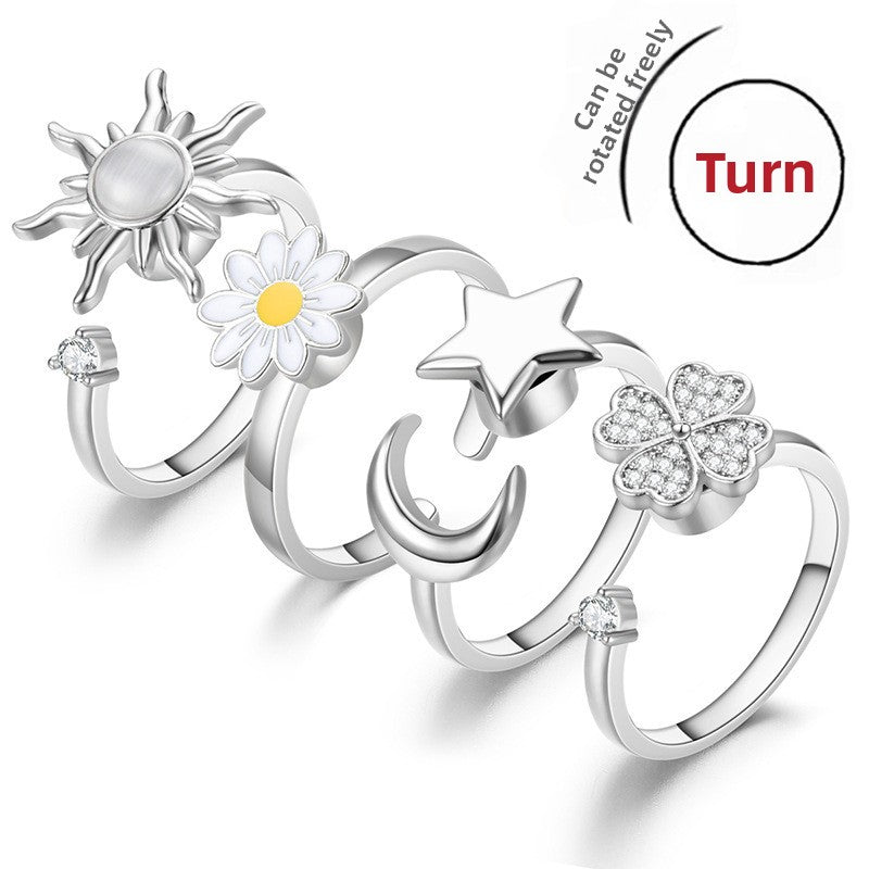 S925 Sterling Silver Nature & Celestial Adjustable Ring