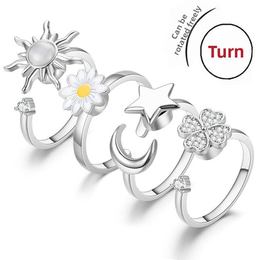 S925 Sterling Silver Nature & Celestial Adjustable Ring