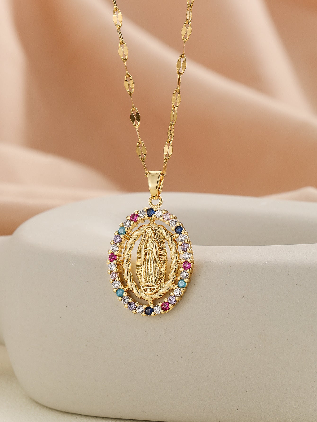Virgin Mary Zircon Pendant Necklace | Gold & Silver | 25 Styles