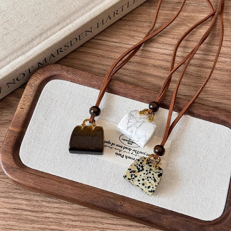 Stone Bag Necklace | Korean Velvet Rope Long Pendant