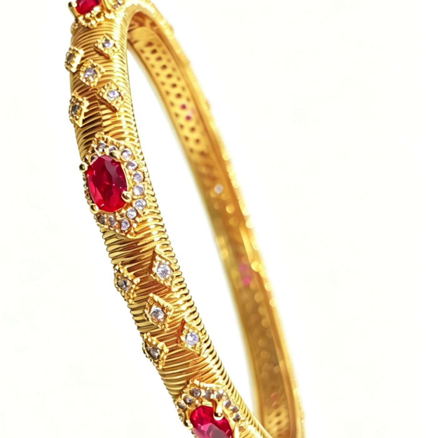 Red Gemstone Clasp Copper Gold Palace Style Vintage Bracelet
