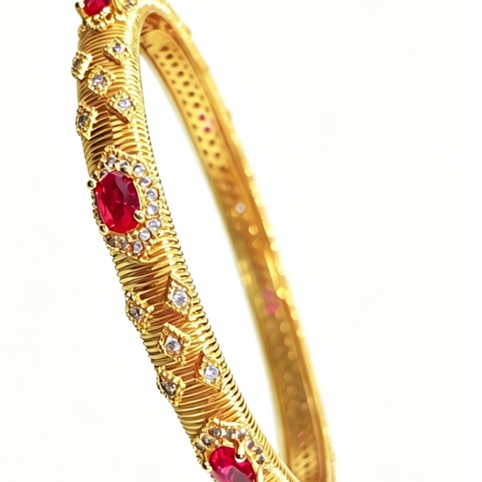 Red Gemstone Clasp Copper Gold Palace Style Vintage Bracelet