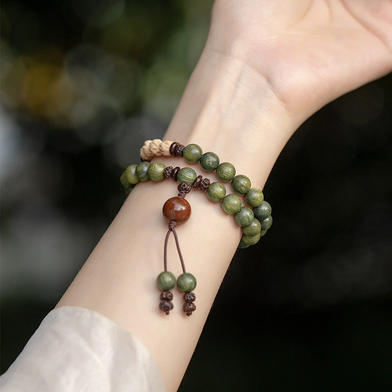 Original Old Material Green Sandalwood Buddha Beads Bracelet