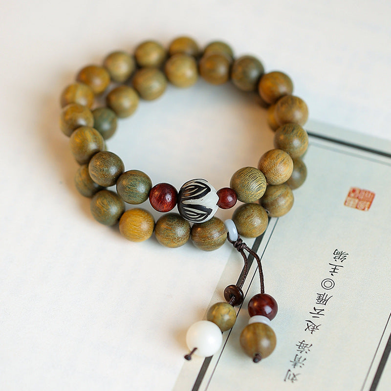 Original Old Material Green Sandalwood Buddha Beads Bracelet