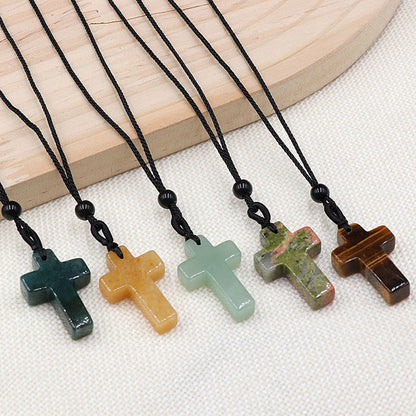 Natural Crystal Agate Woven Cross Necklace