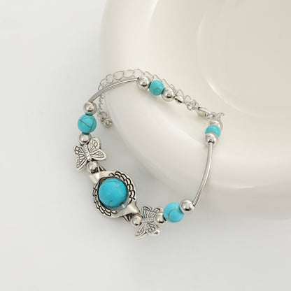 Vintage Alloy Bracelet with Butterfly and Turtle Designs