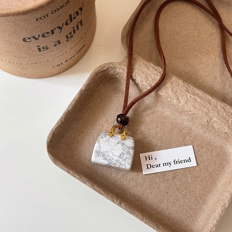 Stone Bag Necklace | Korean Velvet Rope Long Pendant