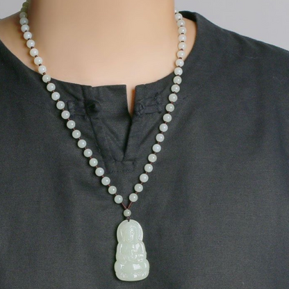Natural Jade Guanyin Pendant Necklace with Certificate