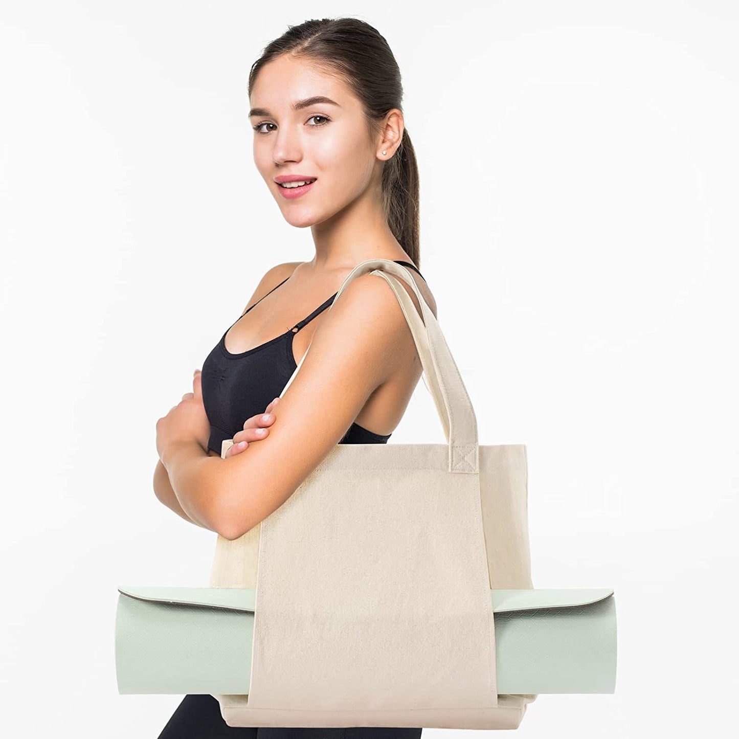 Canvas Yoga Mat Bag with Shoulder Strap & Inner Pocket