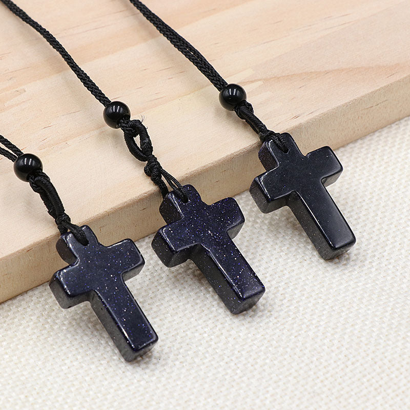 Natural Crystal Agate Woven Cross Necklace