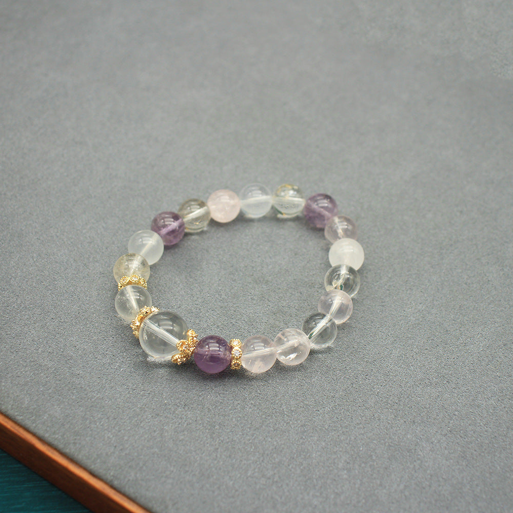 Elastic Crystal Bead Bracelet with Amethyst Citrine
