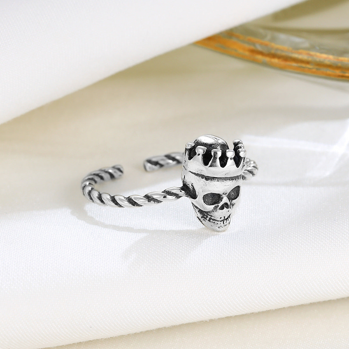 S925 Sterling Silver Crown & Skull Open Ring
