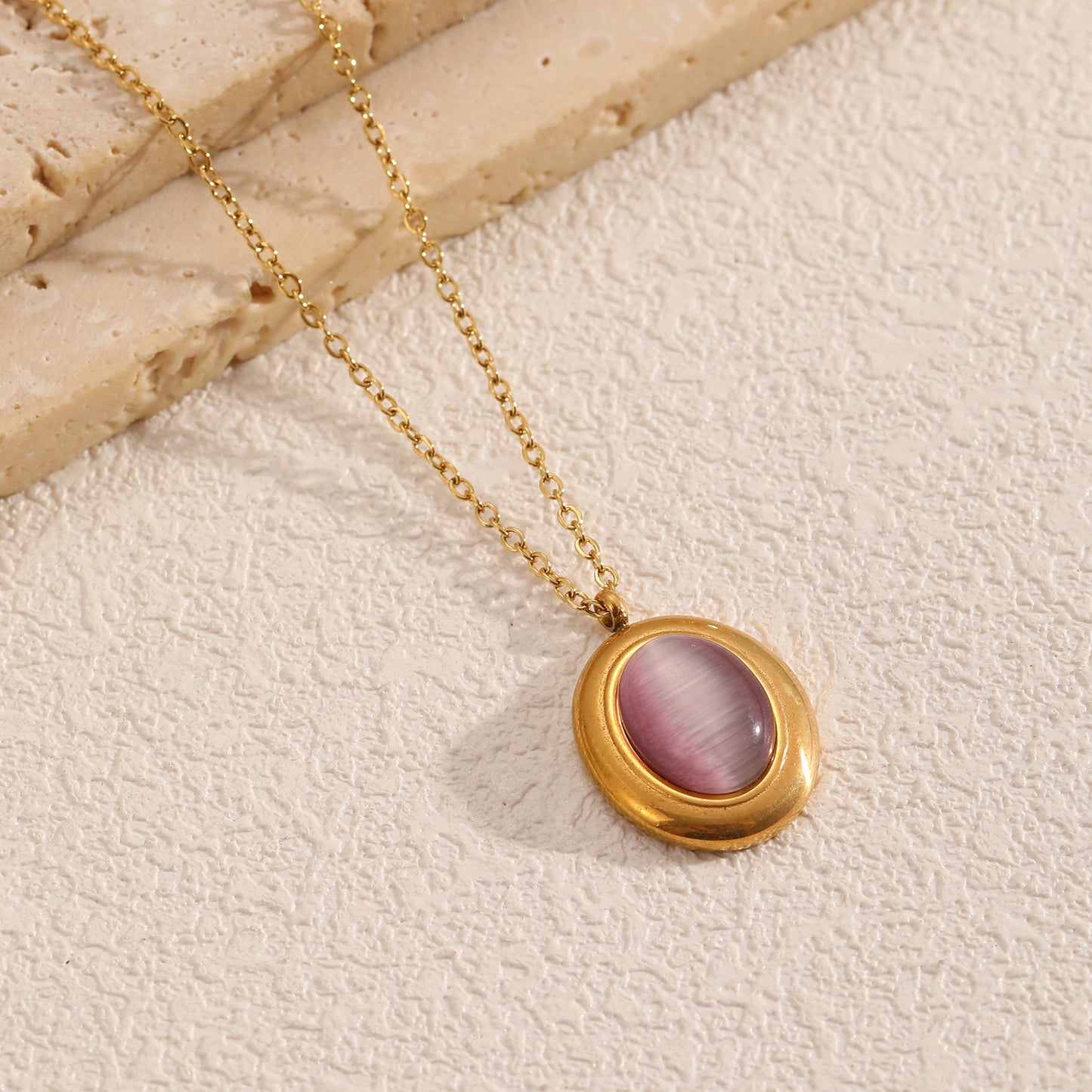 Tiger Eye Stone Oval Pendant Necklace