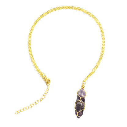 Handmade Wire-Wrapped Hexagonal Crystal Pendant Necklace