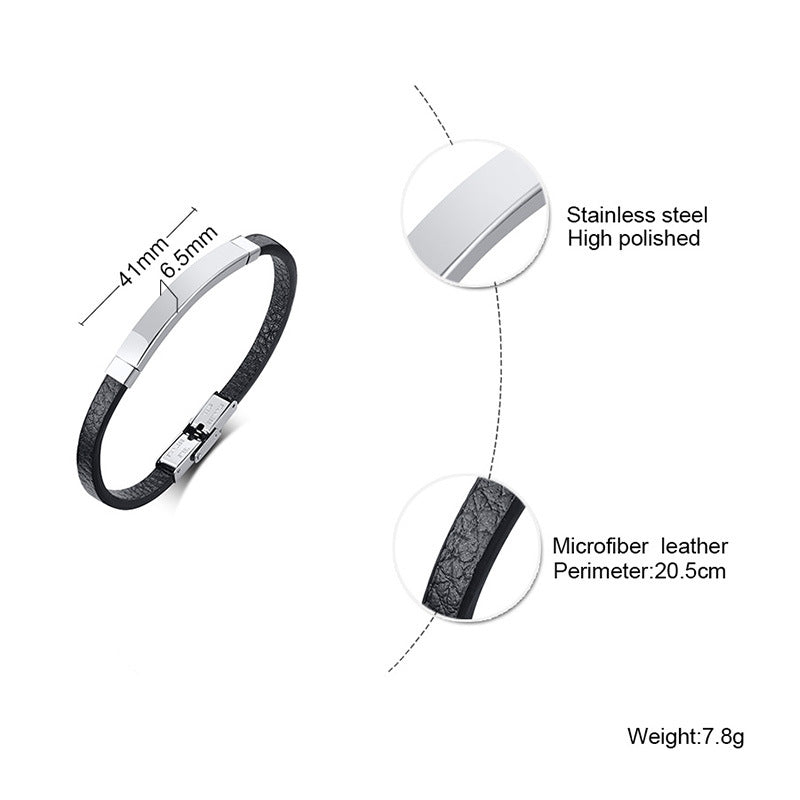 Stainless Steel Curved Leather Bracelet