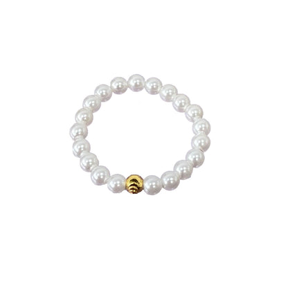 925 Silver Pearl & Onyx Elastic Stacking Ring