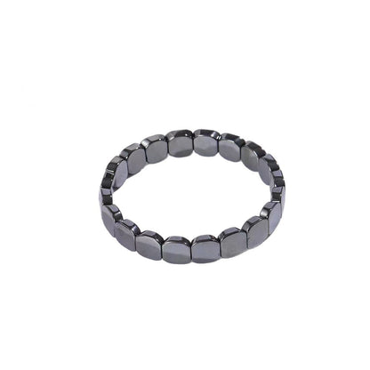 Elastic Hematite Black Gallstone Square Bead Bracelet