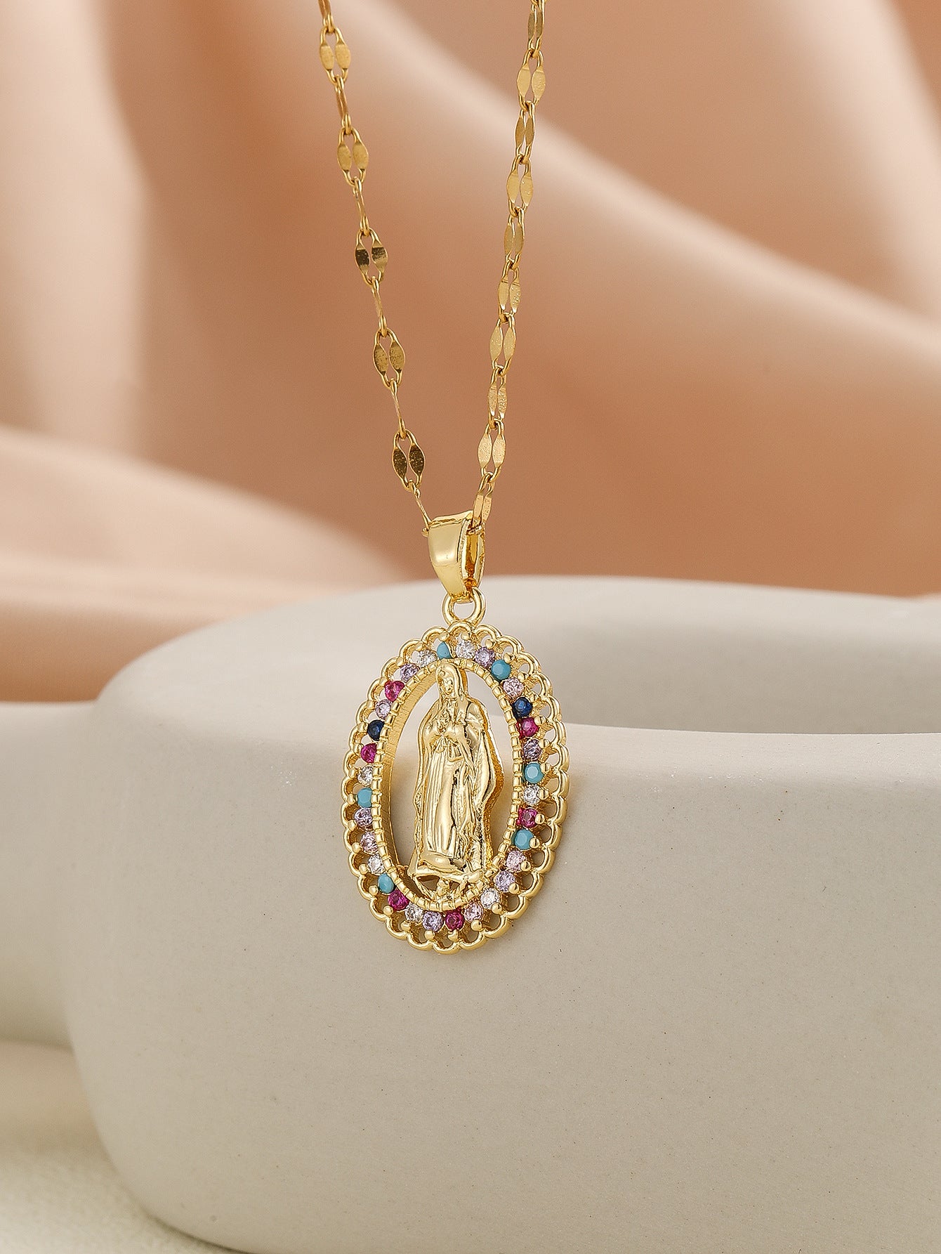 Virgin Mary Zircon Pendant Necklace | Gold & Silver | 25 Styles