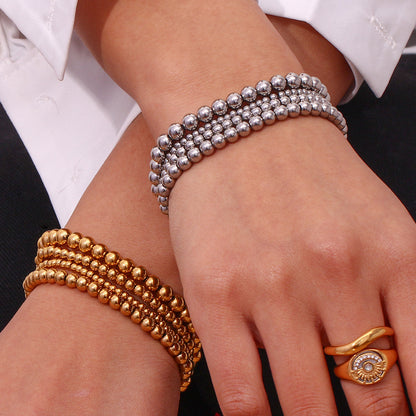 Retro Geometric Elastic Bead Bracelet Stainless Steel Gold Plated
