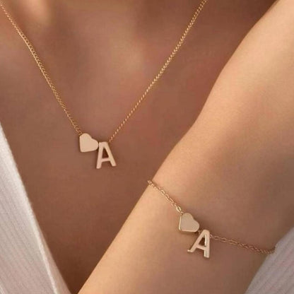 English Letter Heart Charm Necklace Bracelet