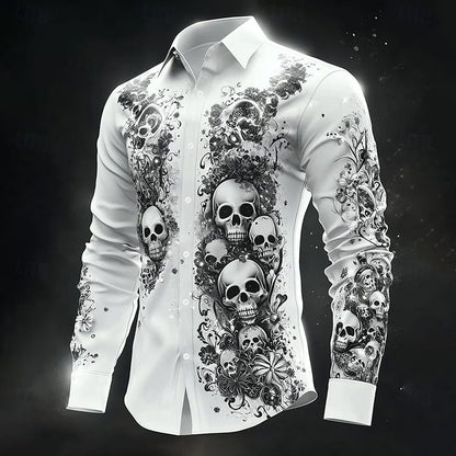 Gothic Print Casual Shirt Loose Fit Short Sleeve