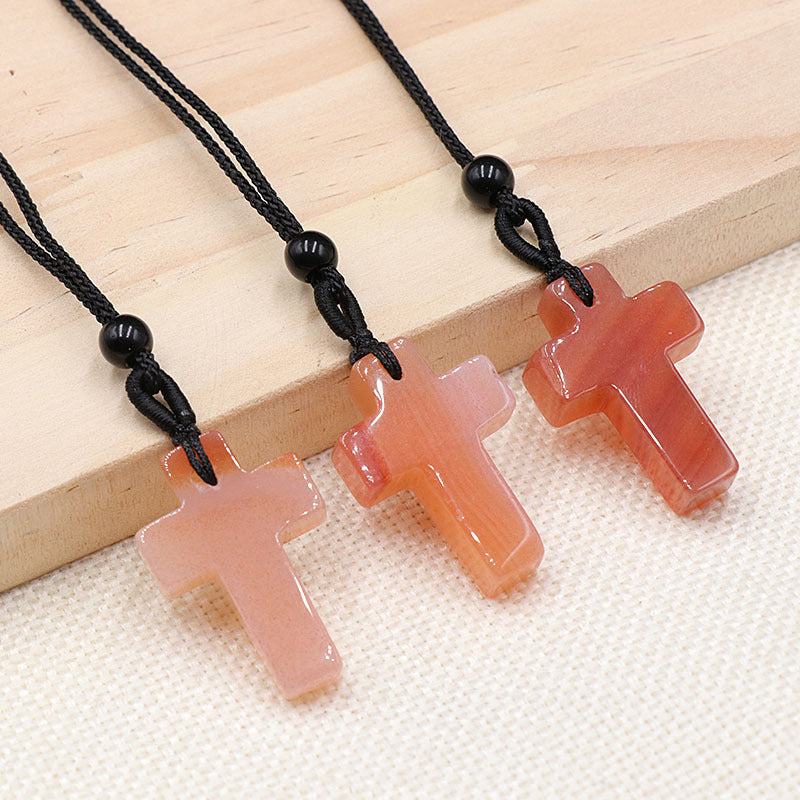 Natural Crystal Agate Woven Cross Necklace