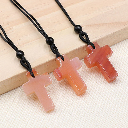 Natural Crystal Agate Woven Cross Necklace