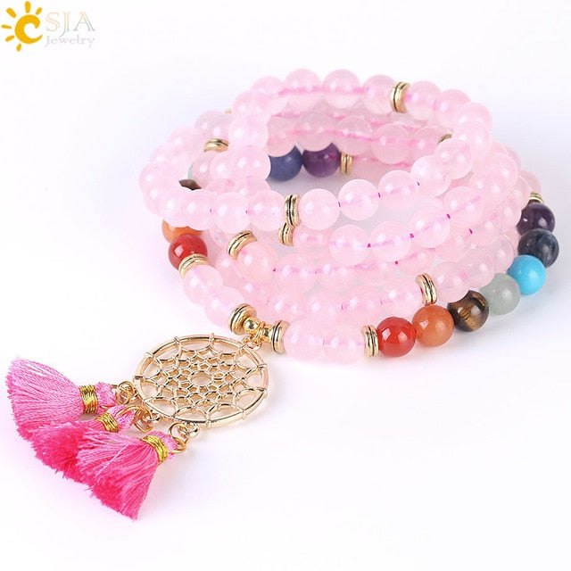 108 Mala Bead Bracelet with Dreamcatcher Tassel
