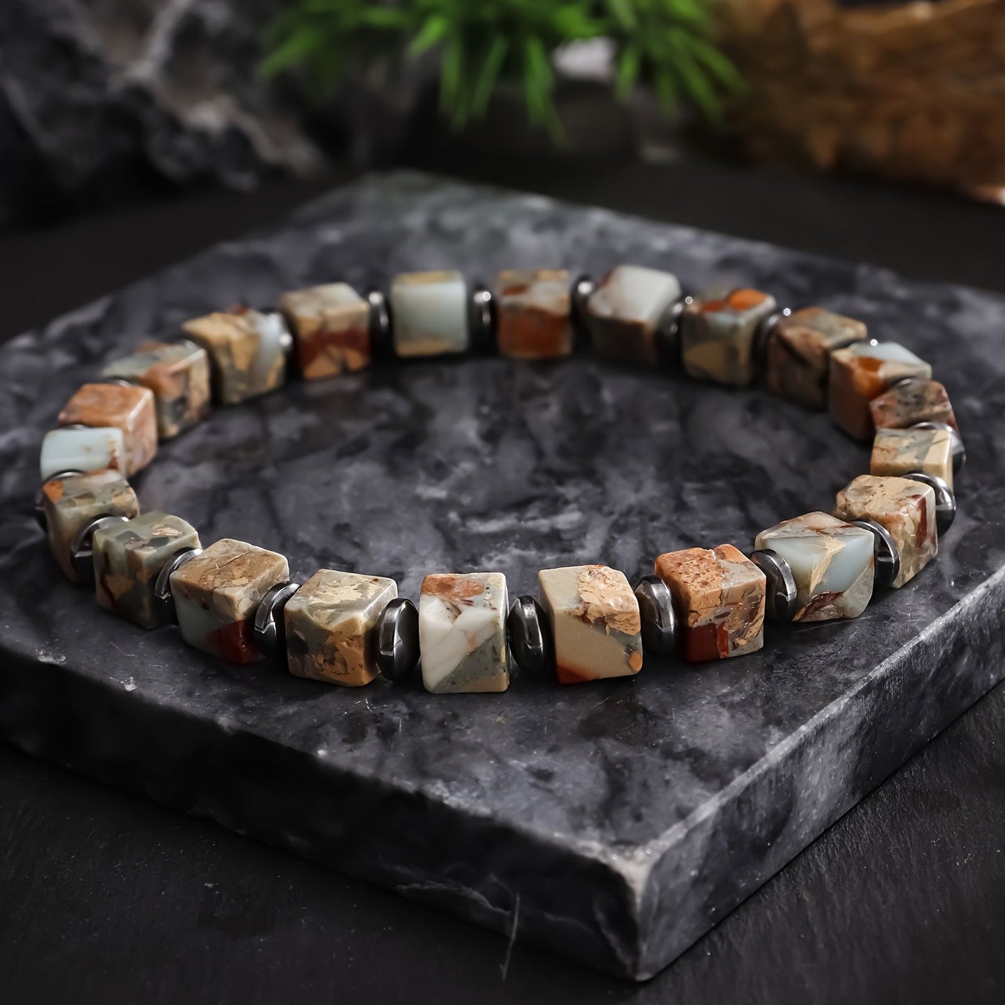 Square Natural Stone Bracelet Handmade Unisex Jewelry