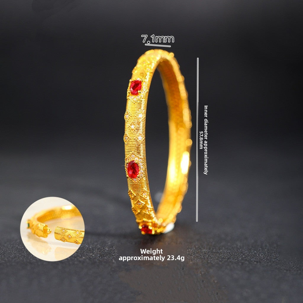 Red Gemstone Clasp Copper Gold Palace Style Vintage Bracelet