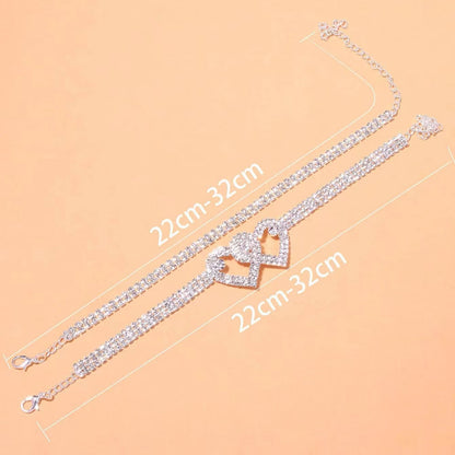Love-heart rhinestone bracelet and anklet