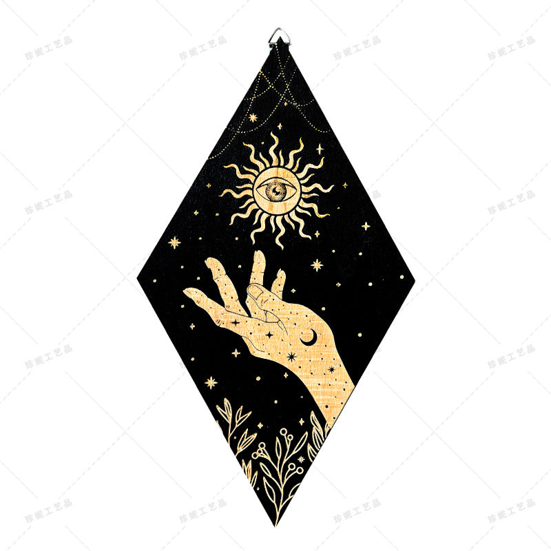 Bohemian Wall Decor Sun Moon Yoga Wall Decor Lozenge Wood Eye Sign Triangle Pendulum Board