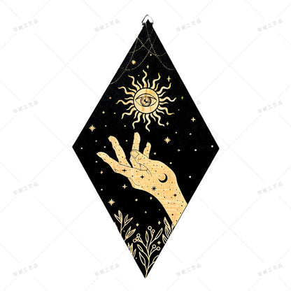 Bohemian Wall Decor Sun Moon Yoga Wall Decor Lozenge Wood Eye Sign Triangle Pendulum Board