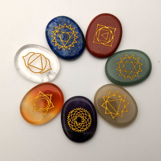 7 Chakra Natural Stone Carved Palm Stone
