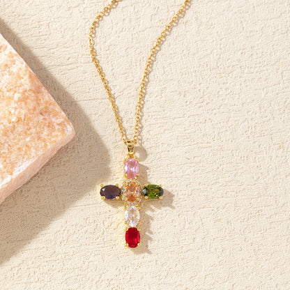 Gold Plated Cross Necklace with Zircon