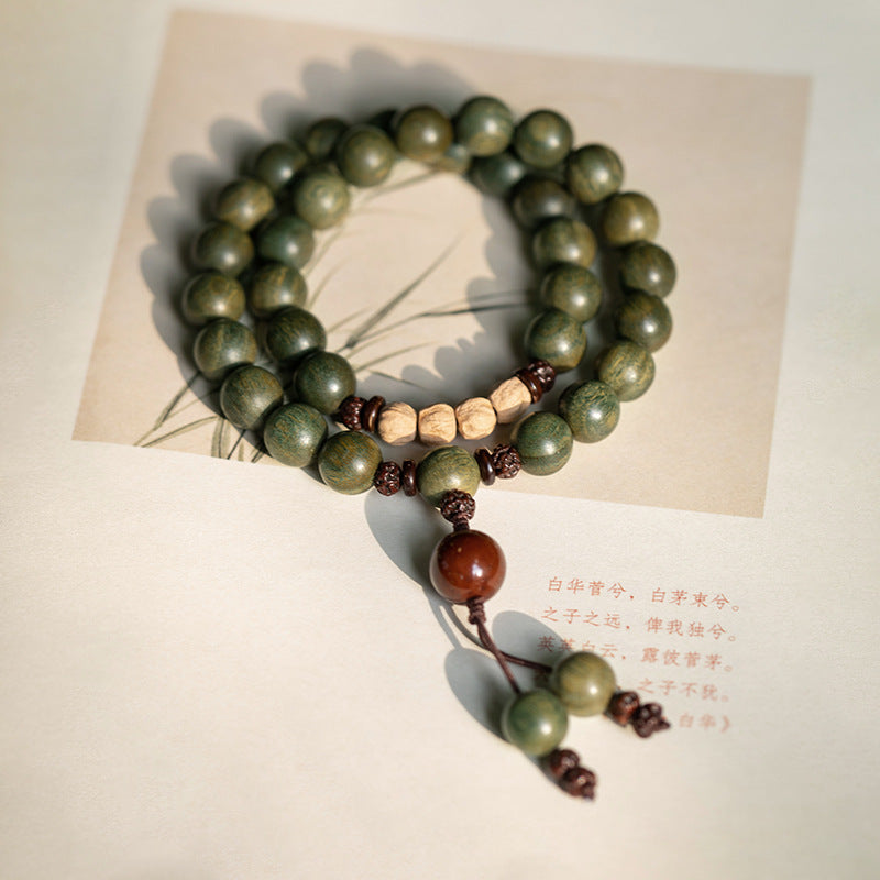 Original Old Material Green Sandalwood Buddha Beads Bracelet