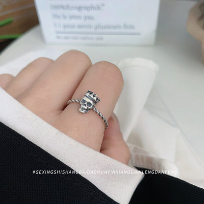 S925 Sterling Silver Crown & Skull Open Ring