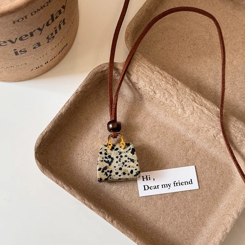 Stone Bag Necklace | Korean Velvet Rope Long Pendant