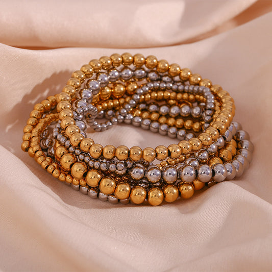 Retro Geometric Elastic Bead Bracelet Stainless Steel Gold Plated