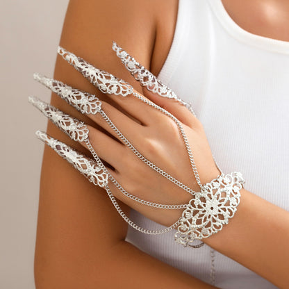 Gothic Mittens Bracelet Punk Nail Chain Ring