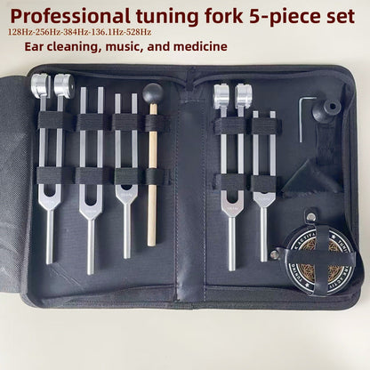 Professional Tuning Fork Set (128Hz, 256Hz, 384Hz, 136.1Hz, 528Hz)