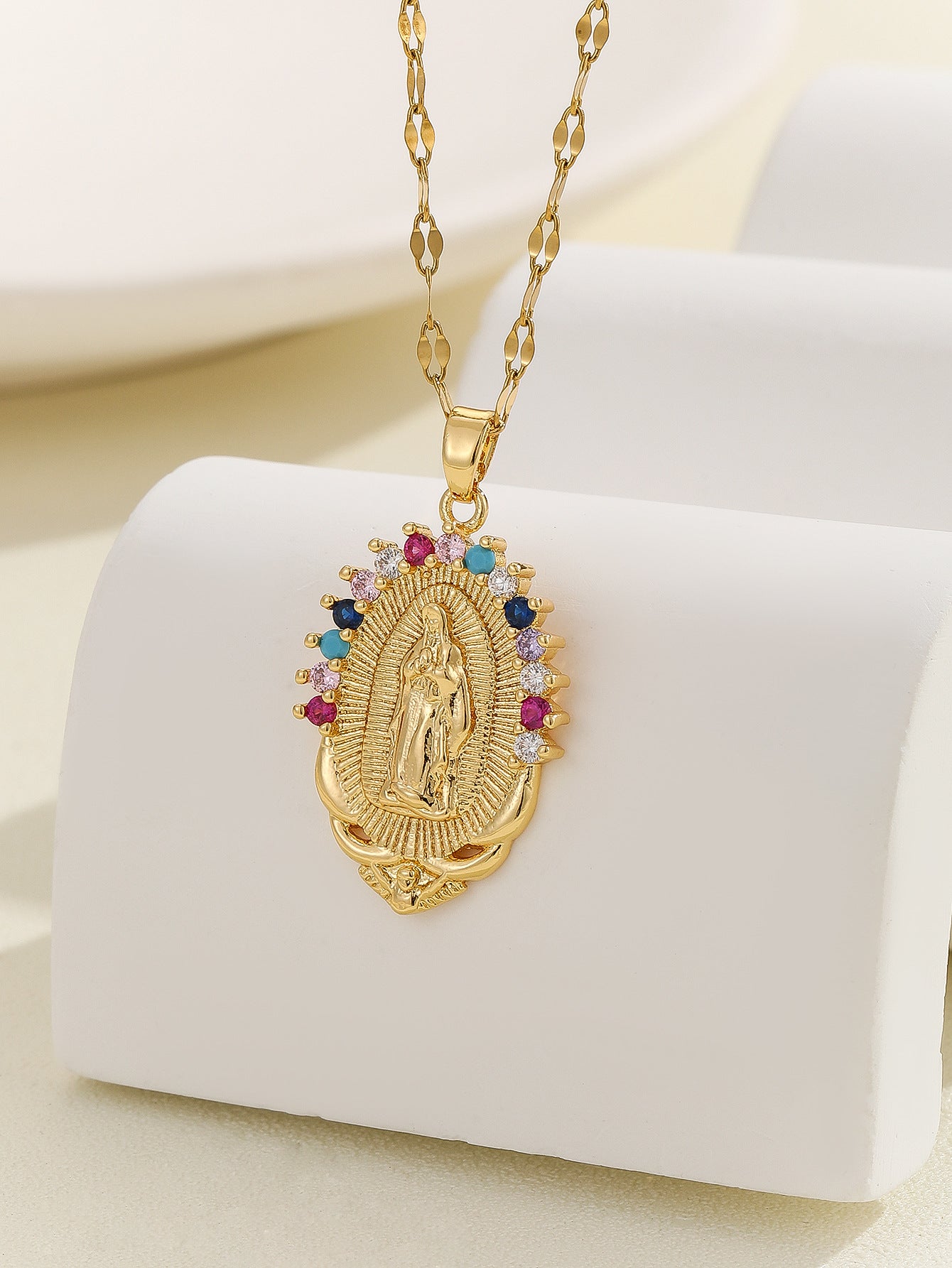 Virgin Mary Zircon Pendant Necklace | Gold & Silver | 25 Styles
